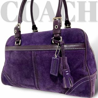 コーチ(COACH)の美品　コーチ ショルダーバッグ　ボストンバッグ　スエード　 レザー　紫　パープル(ボストンバッグ)