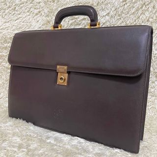 LOEWE - 美品　ロエベ　ブリーフケース  アナグラム　ゴールド金具　レザー　A4　ブラウン