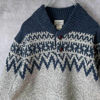 エルエルビーン(L.L.Bean)の【希少、ヘンリーネック、バーズアイ】L.L.Beanウール古着90s在原みゆ紀(ニット/セーター)