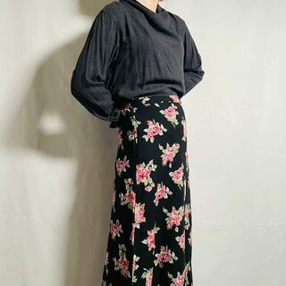 ヴィンテージ(VINTAGE)のUSA製 70sヴィンテージ INCLINATIONS 薔薇ロングラップスカート(ロングスカート)