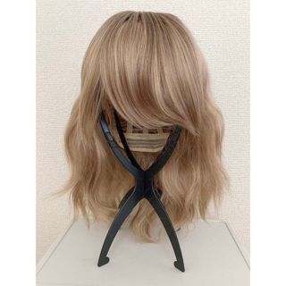 フルウィッグ　ミディアム　ウィッグ　ゴールドミックス　耐熱　wig(ショートカール)