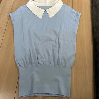 サマーニット　トップス　カットソー　フレンチ　水色　半袖(Tシャツ/カットソー(半袖/袖なし))