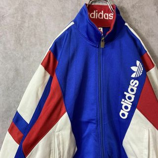 【背面ビック刺繍ロゴ】adidasトラックジャケット古着サッカー　ジャージ青(ジャージ)