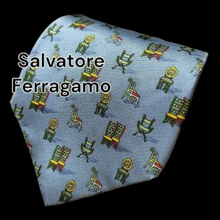 サルヴァトーレフェラガモ(Salvatore Ferragamo)の【Salvatore Ferragamo】ライトブルー系　総柄　イタリア製(ネクタイ)