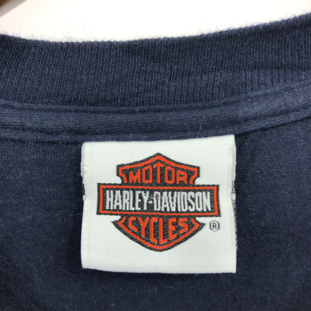 Harley Davidson(ハーレーダビッドソン)のHARLEY DAVIDSON ハーレーダビッドソン スカルロゴ 半袖Ｔシャツ ネイビー (メンズ XL) 中古 古着 Q5532 メンズのトップス(Tシャツ/カットソー(半袖/袖なし))の商品写真