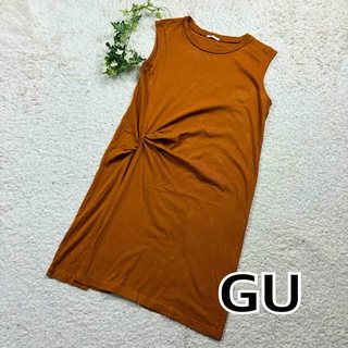 ジーユー(GU)のGU ノットスリットチュニックT(ノースリーブ) オレンジ　M(Tシャツ/カットソー(半袖/袖なし))