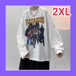 メンズ Tシャツ 長袖 2XL 白 ゆったり 欧米風(Tシャツ/カットソー(七分/長袖))