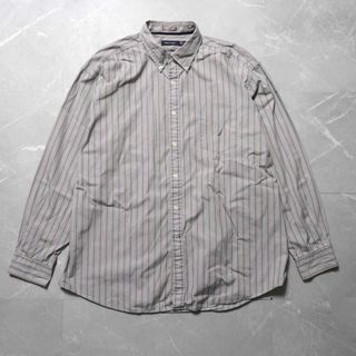 ノーティカ(NAUTICA)のノーティカ　XXLサイズ　長袖シャツ　グレー　ストライプ　古着　ボタンダウン(シャツ)