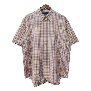 RALPH LAUREN ラルフローレン BLAKE ボタンダウン 半袖シャツ 大きいサイズ ワンポイントロゴ チェック (メンズ 2XL) 中古 古着 Q5543(シャツ)