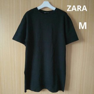 ザラ(ZARA)の☆ZARA　ザラ　カットソーワンピース　半袖　M　ブラック　ひざ丈ワンピース(ひざ丈ワンピース)