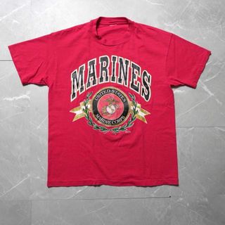 USMC 90s プリントTシャツ　半袖　レッド　古着 シングルステッチ(Tシャツ/カットソー(半袖/袖なし))