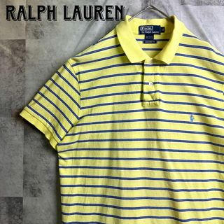 POLO RALPH LAUREN - 美品 ポロバイラルフローレン 鹿子ポロシャツ 半袖 ボーダー 刺繍ロゴ 黄 XL