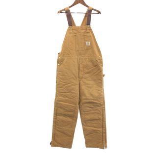 カーハート(carhartt)の90年代 USA製 Carhartt カーハート ダック ダブルニー ビブオーバーオール ワーク ライトブラウン (メンズ W38 L32) 中古 古着 Q5238(サロペット/オーバーオール)