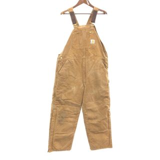 カーハート(carhartt)のCarhartt カーハート ダック ダブルニー ビブオーバーオール ワーク ライトブラウン (メンズ W42 L30) 中古 古着 Q5240(サロペット/オーバーオール)