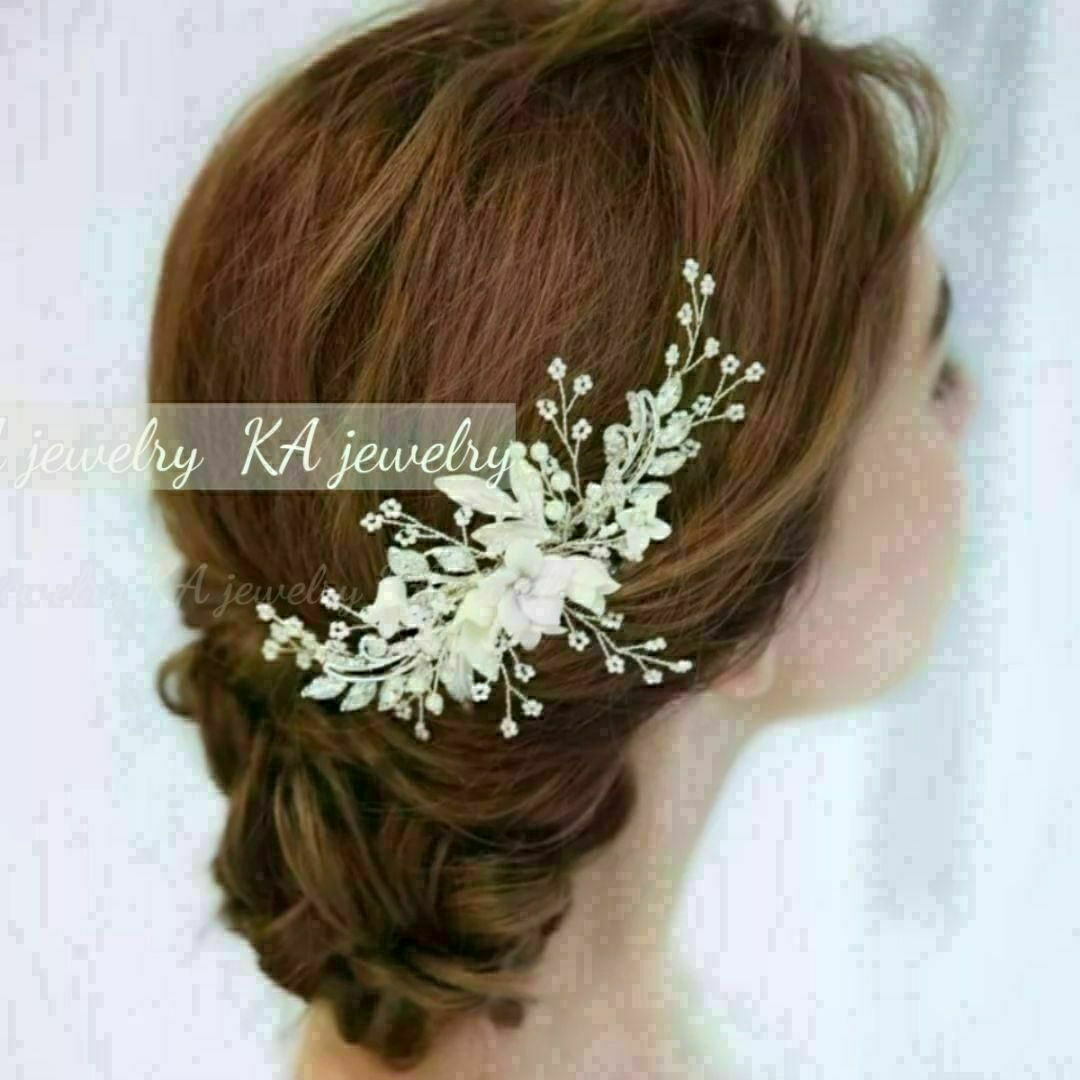 e2点セットヘッドドレス&イヤリング/ピアス ブライダルヘアアクセサリー結婚式 レディースのヘアアクセサリー(その他)の商品写真