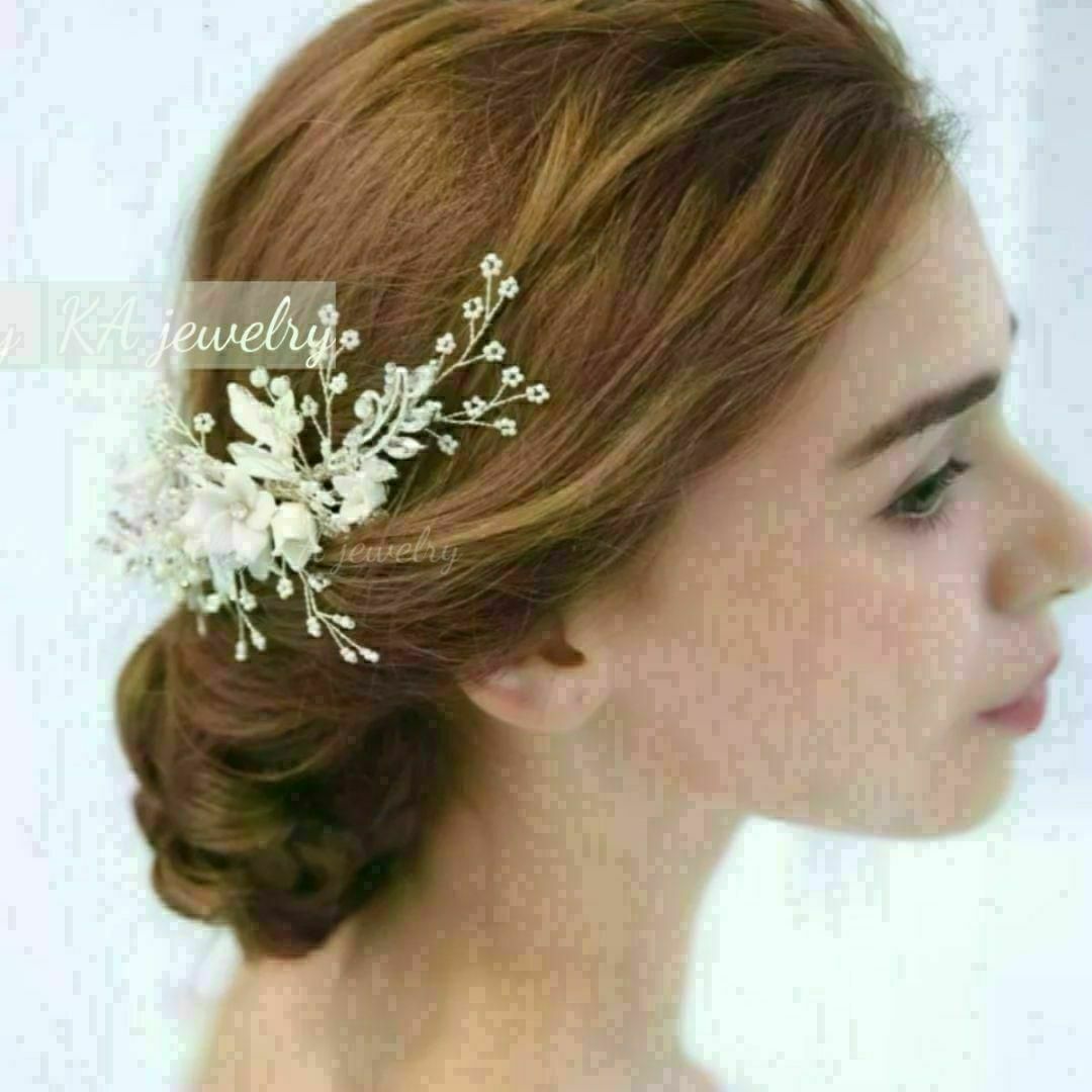 e2点セットヘッドドレス&イヤリング/ピアス ブライダルヘアアクセサリー結婚式 レディースのヘアアクセサリー(その他)の商品写真