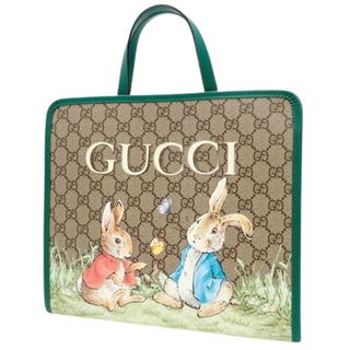 グッチ(Gucci)のGUCCI(グッチ) グッチチルドレンズ ピーターラビット トートバッグ ハンドバッグ ミニトート ピーターラビットコラボ うさぎ GGスプリームキャンバス ベージュ エボニー グリーン緑 シルバー金具 605614 FACZU 8459(2024年5月現在現行品） レディース 40803001482【中古】【アラモード】(ハンドバッグ)