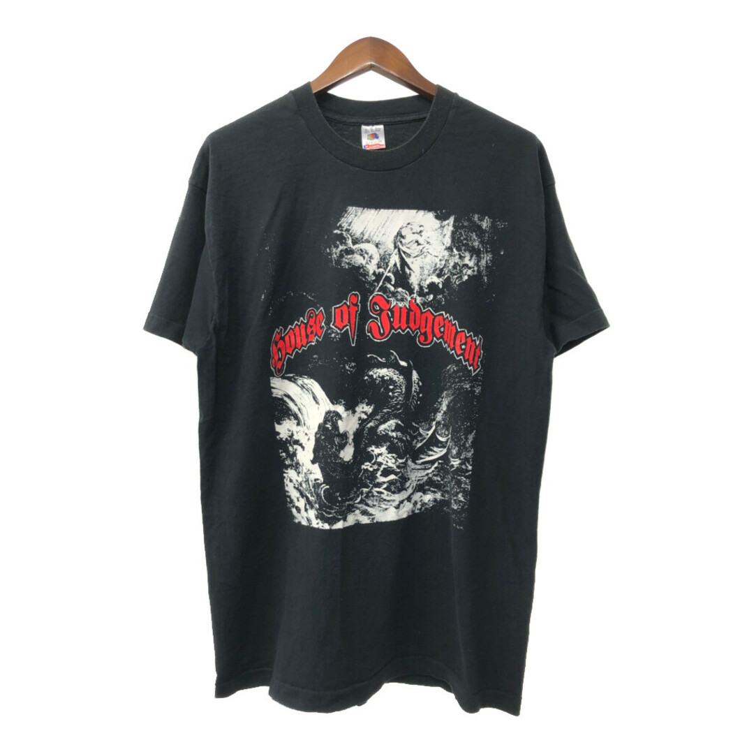 90年代 USA製 FRUIT OF THE LOOM フルーツオブザルーム House of Judgement 半袖Ｔシャツ ブラック (メンズ XL) 中古 古着 Q5553 メンズのトップス(Tシャツ/カットソー(半袖/袖なし))の商品写真