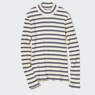 ユニクロ(UNIQLO)の新品　S UNIQLO ユニクロ　リブボーダーハイネックT 長袖(ニット/セーター)