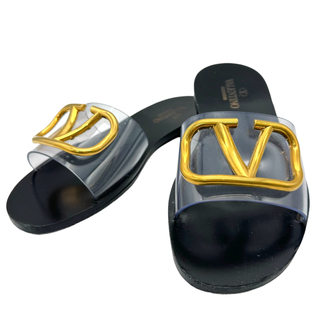 VALENTINO - 　ヴァレンティノ VALENTINO Vロゴ クリアサンダル 35(約22cm) クリア ゴールド金具 PVC レディース サンダル