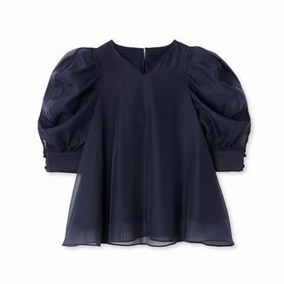 スナイデル(SNIDEL)のsnidelSustainableハートネックオーガンシースルーブラウスネイビー(シャツ/ブラウス(長袖/七分))