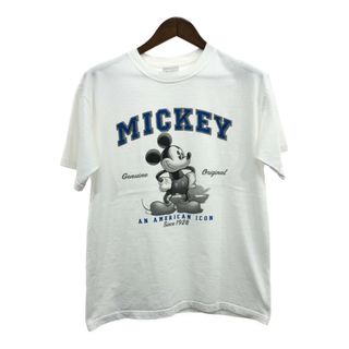 ディズニー(Disney)のDisney ディズニー ミッキーマウス 半袖Ｔシャツ キャラクター ホワイト (メンズ MEDIUM) 中古 古着 Q5528(Tシャツ/カットソー(半袖/袖なし))