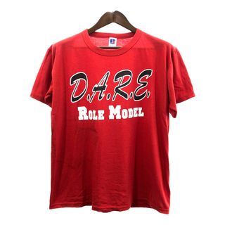 90年代 USA製 RUSSELL ATHLETIC ラッセル D.A.R.E. 半袖Ｔシャツ レッド (メンズ L) 中古 古着 Q5563(Tシャツ/カットソー(半袖/袖なし))