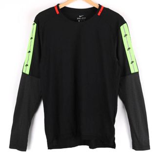 NIKE - ナイキ 長袖Ｔシャツ トップス ドライフィット ストレッチ スポーツウエア メンズ Mサイズ 黒×グレー×黄緑 NIKE