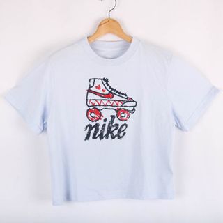 NIKE - ナイキ 半袖Ｔシャツ トップス グラフィックT クロップド丈 ルーズフィット スポーツウエア メンズ Lサイズ 水色×紺×赤 NIKE