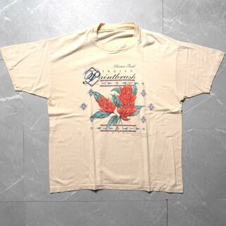 90s フラワープリント　Tシャツ　半袖　シングルステッチ　ライトオレンジ(Tシャツ/カットソー(半袖/袖なし))
