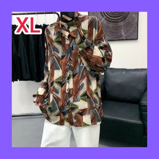 メンズ シャツ 珈琲色 XL 長袖 ゆったり(シャツ)