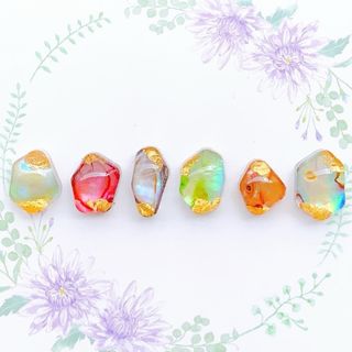 染色シェル鉱石ピアス/イヤリングセット