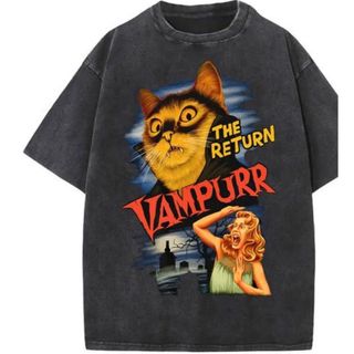 ヴィンテージ(VINTAGE)の_ 加工Tシャツ tee cat キャット vampire 吸血鬼 古着加工(Tシャツ/カットソー(半袖/袖なし))