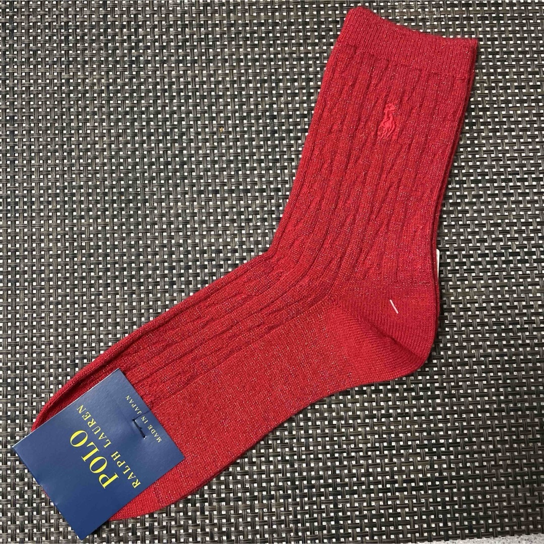 POLO RALPH LAUREN(ポロラルフローレン)の大人気！赤ラメ！ポロ・ラルフローレンレディース靴下 レディースのレッグウェア(ソックス)の商品写真