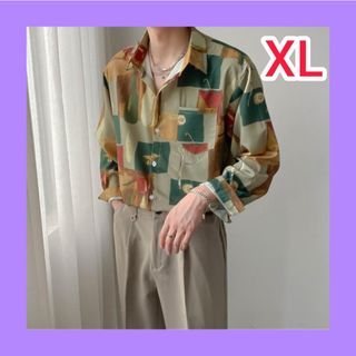 メンズ シャツ XL レトロ 長袖 ゆったり(シャツ)