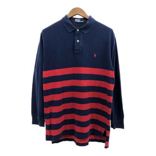 ポロラルフローレン(POLO RALPH LAUREN)のPolo by Ralph Lauren ポロ ラルフローレン 長袖 ボーダー ポロシャツ ワンポイントロゴ ネイビー (メンズ L) 中古 古着 Q5583(ポロシャツ)