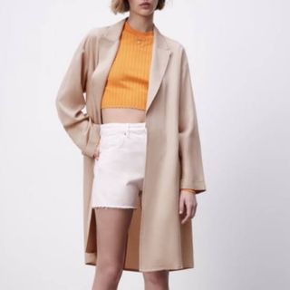 ザラ ZARA スプリングコート ロング シャツ ベージュ アウター 上着 L