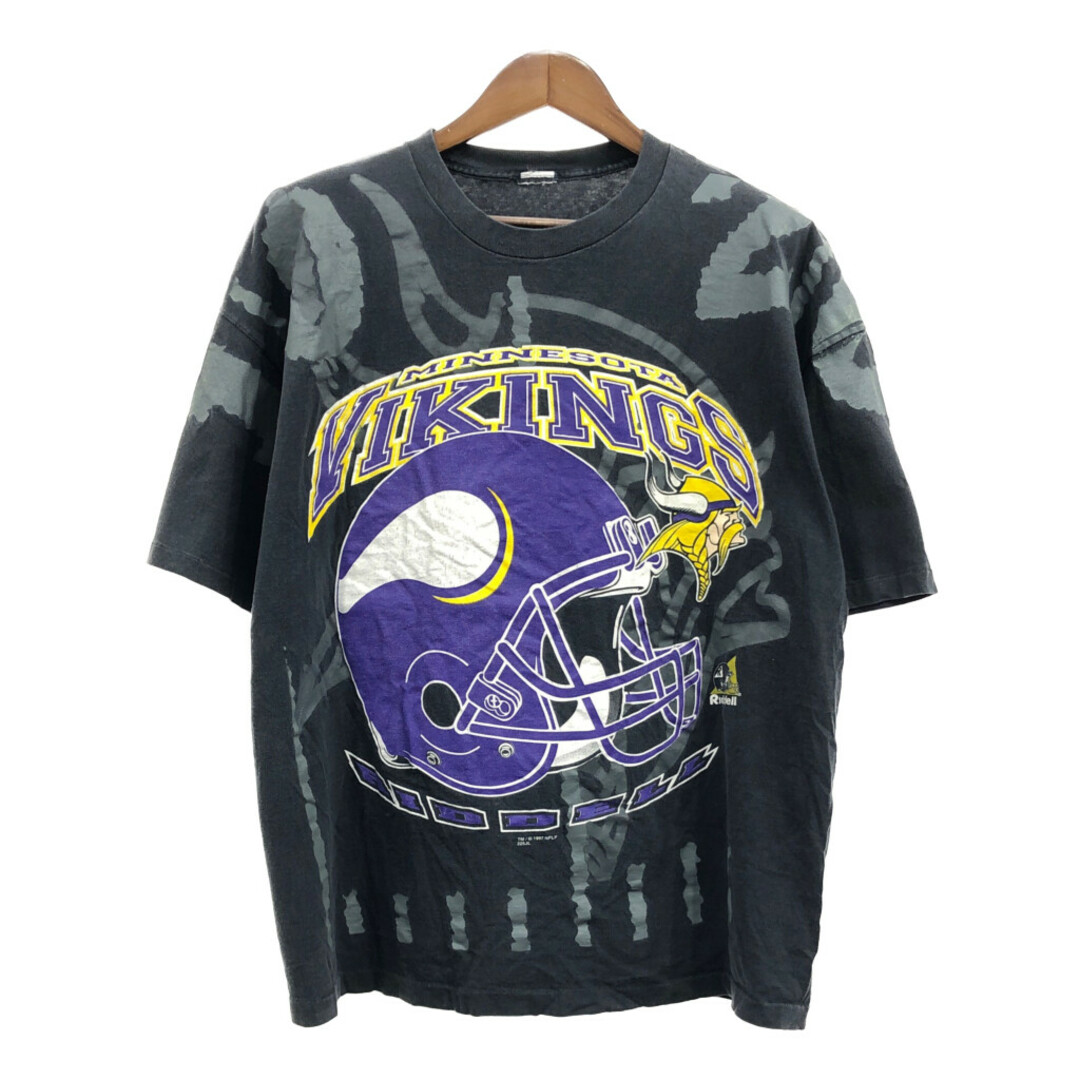 NFL ミネソタ・バイキングス 半袖Ｔシャツ プロチーム 大判プリント ブラック (メンズ XL相当) 中古 古着 Q5593 メンズのトップス(Tシャツ/カットソー(半袖/袖なし))の商品写真