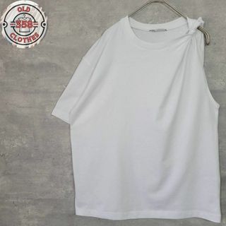 ザラ(ZARA)のZARA ザラ ワンショルダー アシメ袖 カットソー Tシャツ ホワイト S(Tシャツ(半袖/袖なし))