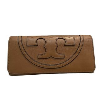 Tory Burch - TORY BURCH トリーバーチ レザー 長財布 ブラウン ロゴ ウォレット【中古】KB-8342