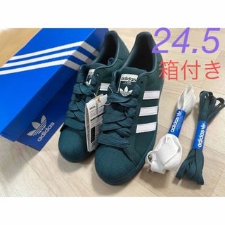 希少adidas スーパースター　グリーン　24.5cm 新品箱付き