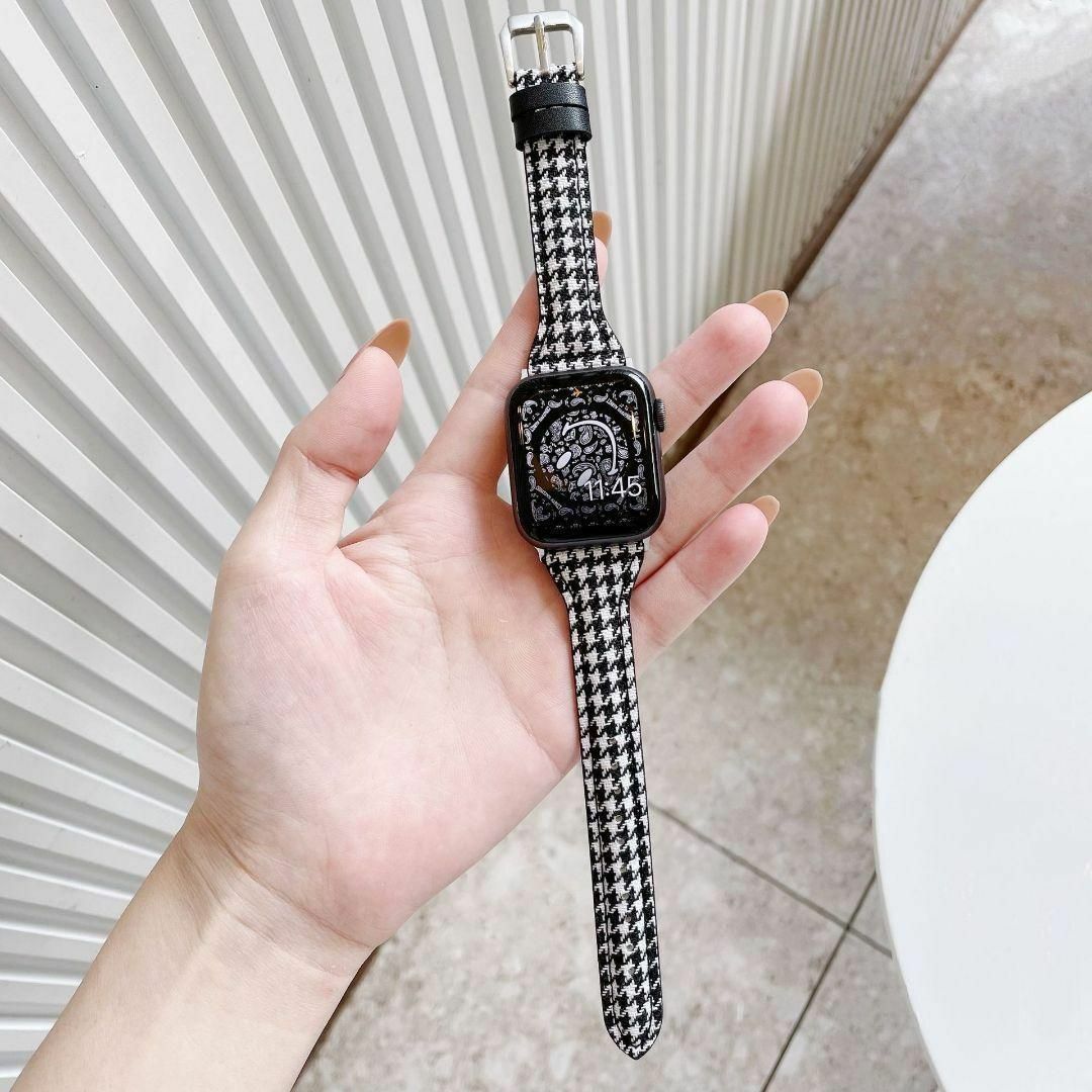 【限定セール！新品未使用】 アップルウォッチバンド 千鳥格子柄 黒 レディースのファッション小物(腕時計)の商品写真