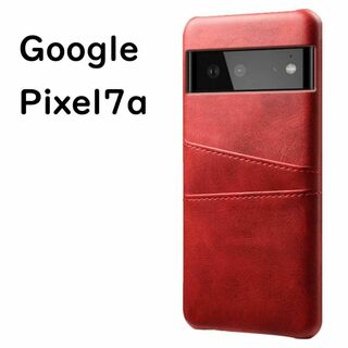 Google Pixel 7a ケース レッド レザー カード収納ポケット(Androidケース)
