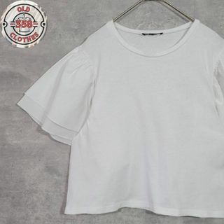 ザラ(ZARA)のZARA ザラ フリル袖 無地 白 シンプル Tシャツ カットソー コットン(Tシャツ(半袖/袖なし))