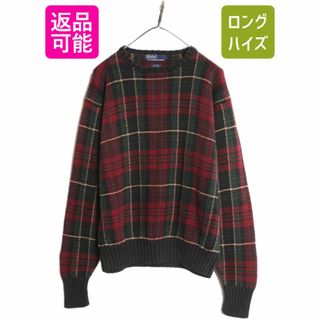 ラルフローレン(Ralph Lauren)の90s ポロ ラルフローレン ニット セーター メンズ M / 古着 90年代 オールド コットン ラミー ポニー無し タータン チェック クルーネック(ニット/セーター)