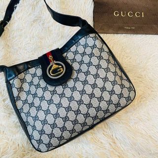 グッチ(Gucci)の美品＊GUCCIショルダーバッグ ワンハンド gg金具 pvc シェリー 紺(ショルダーバッグ)