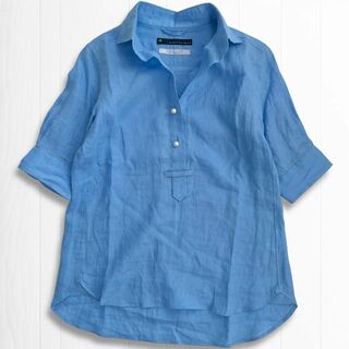 マルティニーク　パールボタン　麻100%スキッパーシャツ　半袖　ブルー　サイズ１