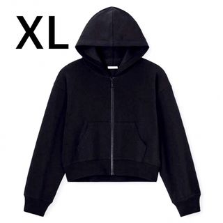 ジーユー(GU)の美品 GU UVカットフルジップパーカー XL 黒 接触冷感 紫外線カット(パーカー)