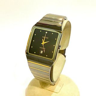 ラドー（RADO）129.0266.3 DIA STAR ダイヤスター スクエアメンズ腕時計 シルバー×ゴールド 黒文字盤 カレンダー 3針 クオーツ 【中古】KB-8361