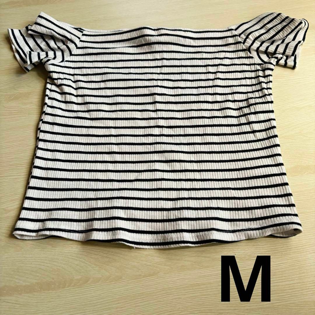 Tシャツ　ショート丈　ボーダー　レディース　半袖　H&M Mサイズ レディースのトップス(Tシャツ(半袖/袖なし))の商品写真